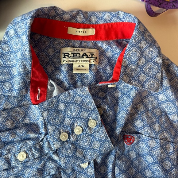 Ariat Women's R.E.A.L. Kirby Fitted Button Down Shirt Size M Blue/White Western - Picture 5 of 10